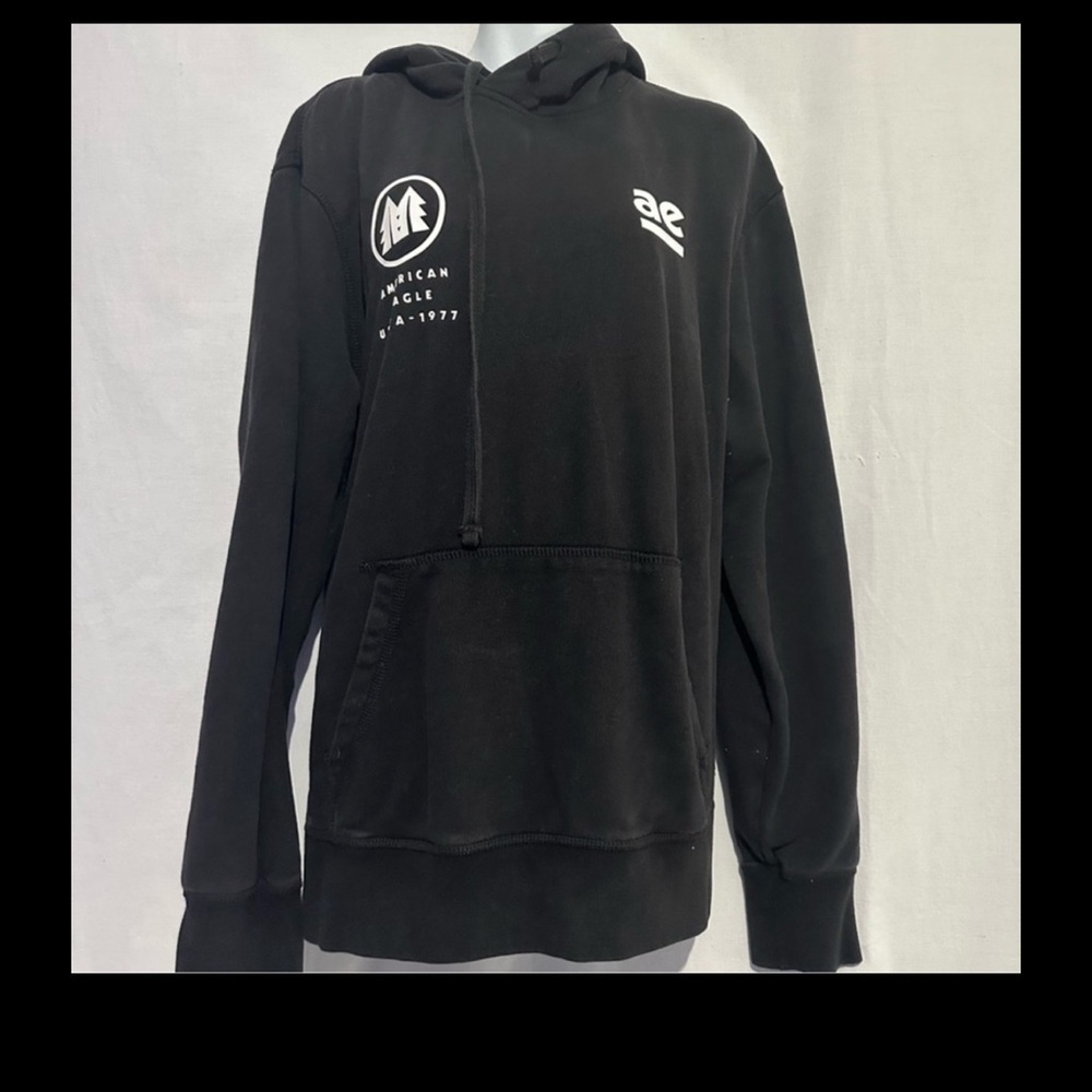American Eagle Black Graphic Hoodie Sweatshirt-Size L